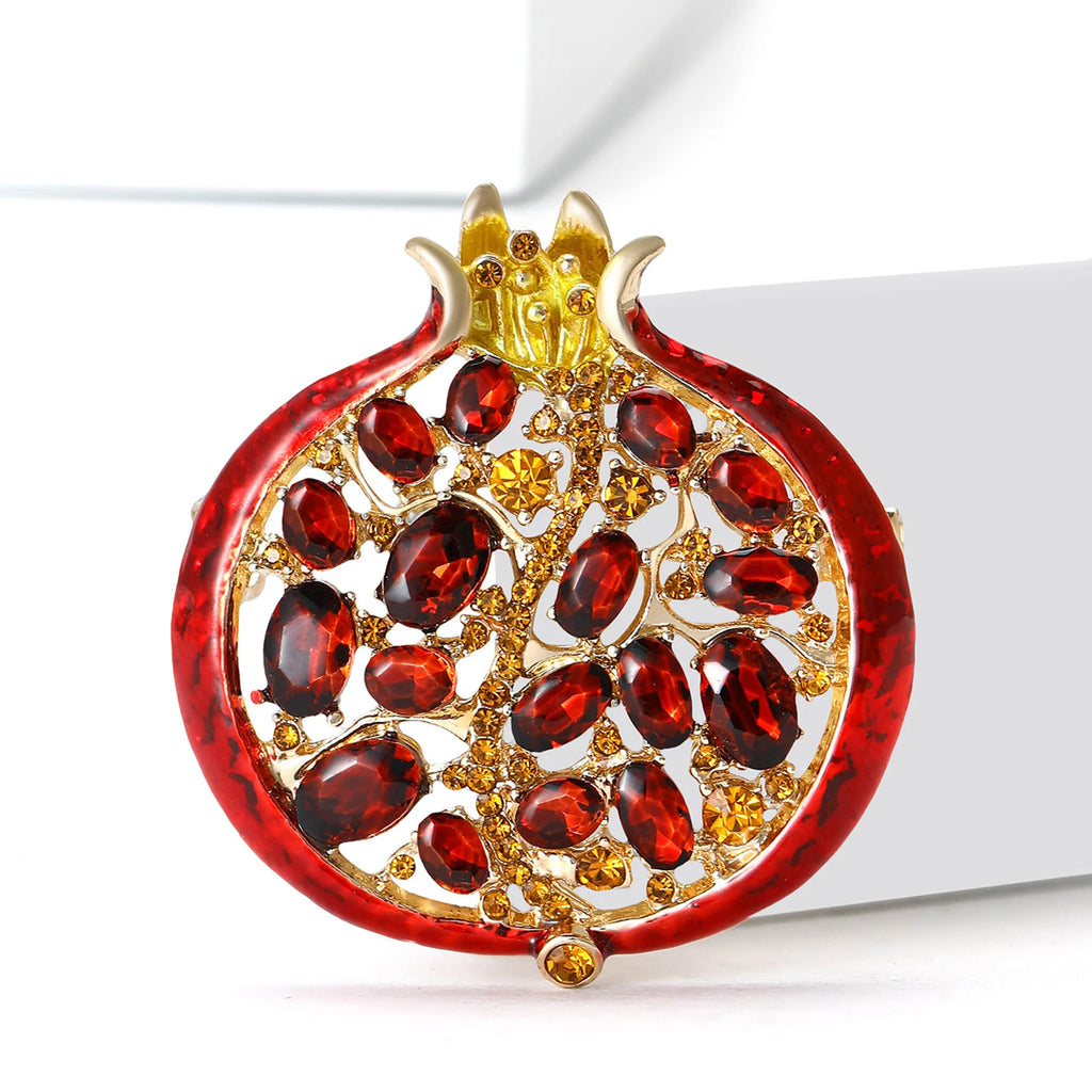 Rhinestone Pomegranate Brooch Pin | Enamel Fruit Brooch for Women | Afrocentric