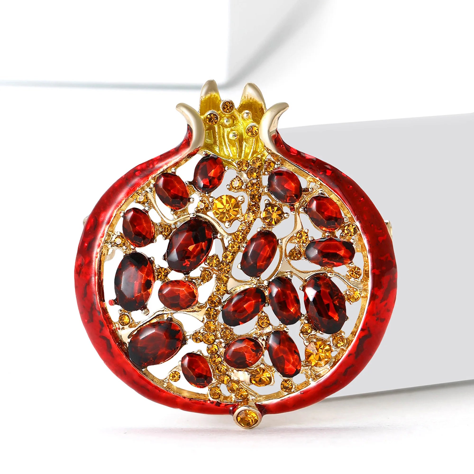 Rhinestone Pomegranate Brooch Pin | Enamel Fruit Brooch for Women | Afrocentric