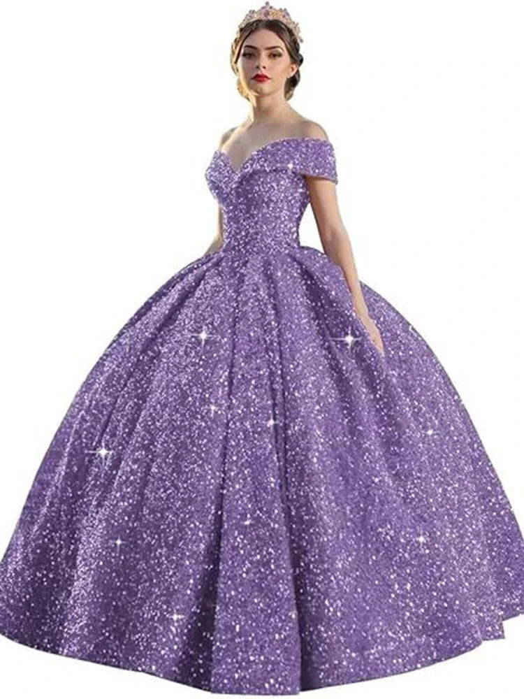 Customized Ball Gown Quinceanera Dresses Shiny Sequins Off Shoulder Prom Birthday Party Gowns Formal Vestido De Anos Sweet 16