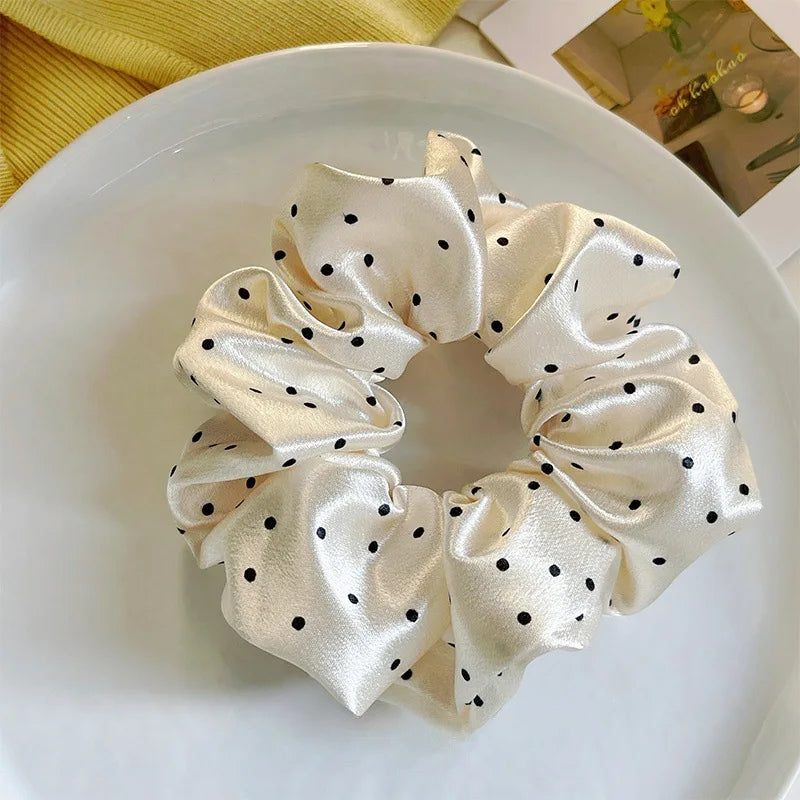 Polka Dot Scrunchie Set | Elastic Hair Ties for Women White | Afrocentric