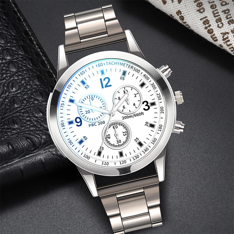 Men's Business Quartz Watch & Bracelet Set | Arabic Numeral Dial, Stainless Steel | Afrocentric