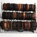 Braided Leather Bracelet Set | Ethnic Tribal Handmade Wrap Bracelets with Wood Beads Brown10pcs | Afrocentric