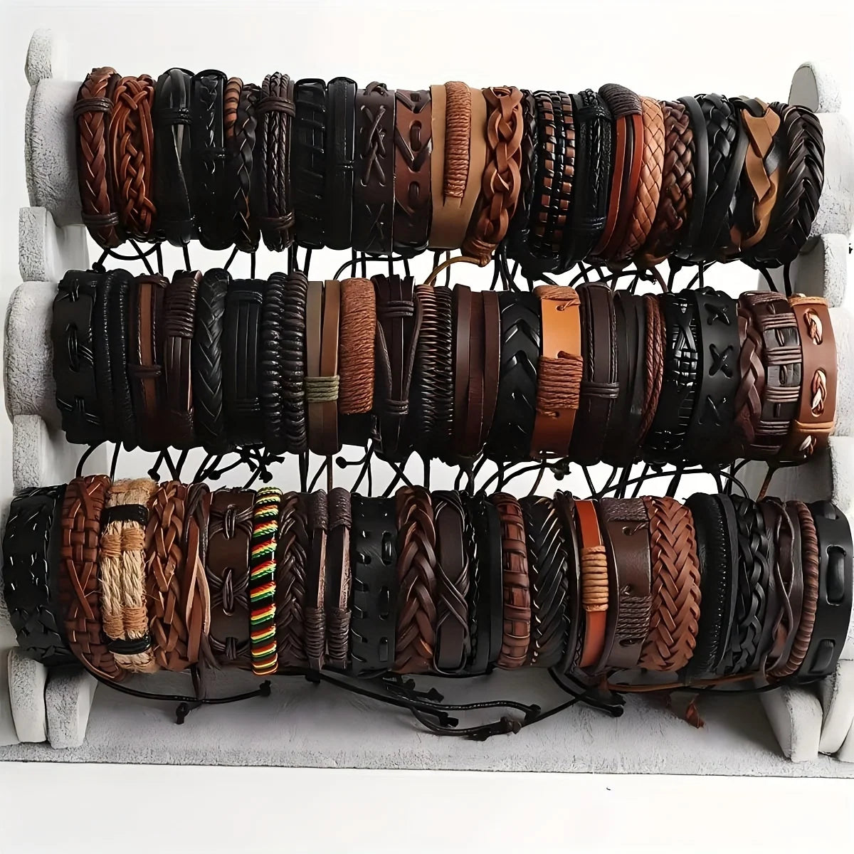 Braided Leather Bracelet Set | Ethnic Tribal Handmade Wrap Bracelets with Wood Beads Brown10pcs | Afrocentric