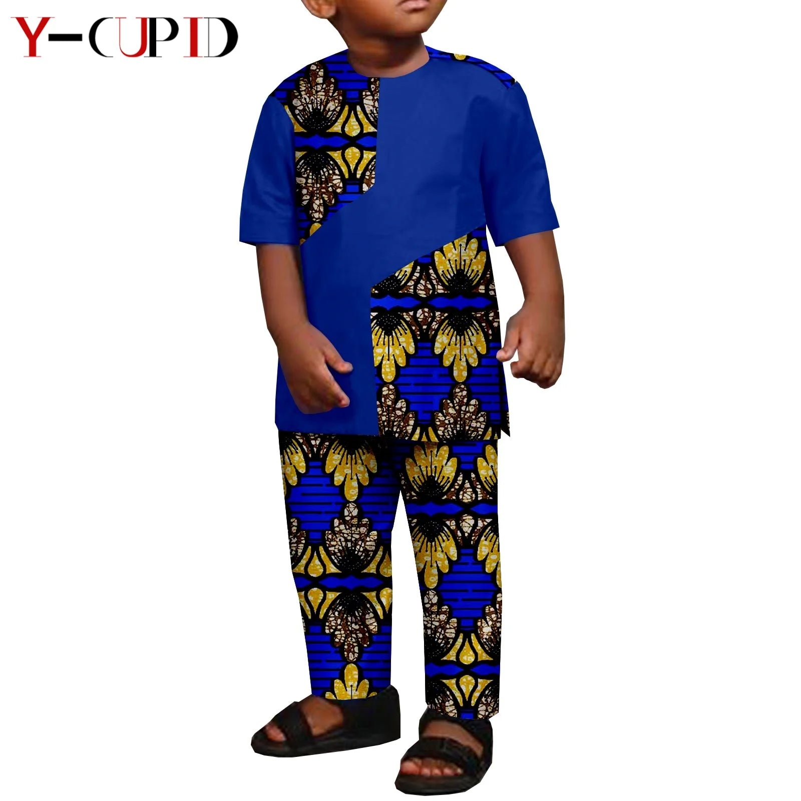 African Clothes for Boys Kid Outfits Dashiki Summer Cotton Ankara Print Top and Pant Sets Bazin Riche Children Outwear Y224017 776 | Afrocentric
