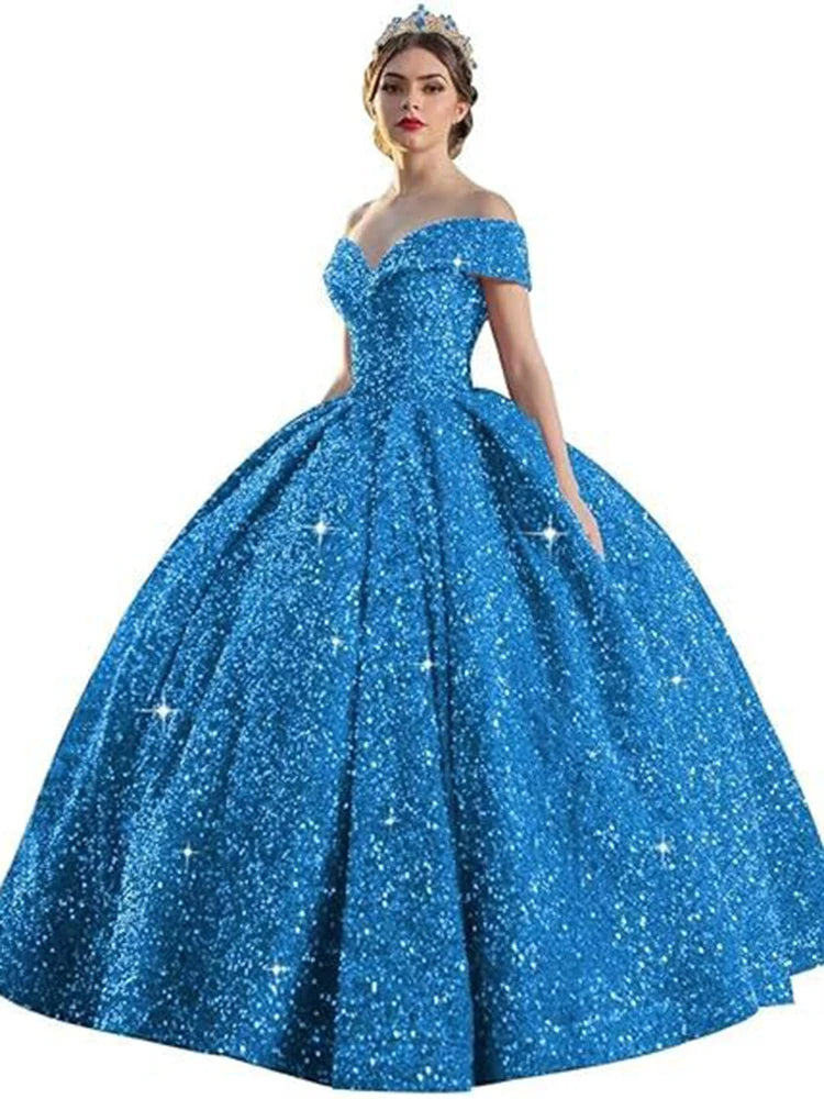 Customized Ball Gown Quinceanera Dresses Shiny Sequins Off Shoulder Prom Birthday Party Gowns Formal Vestido De Anos Sweet 16