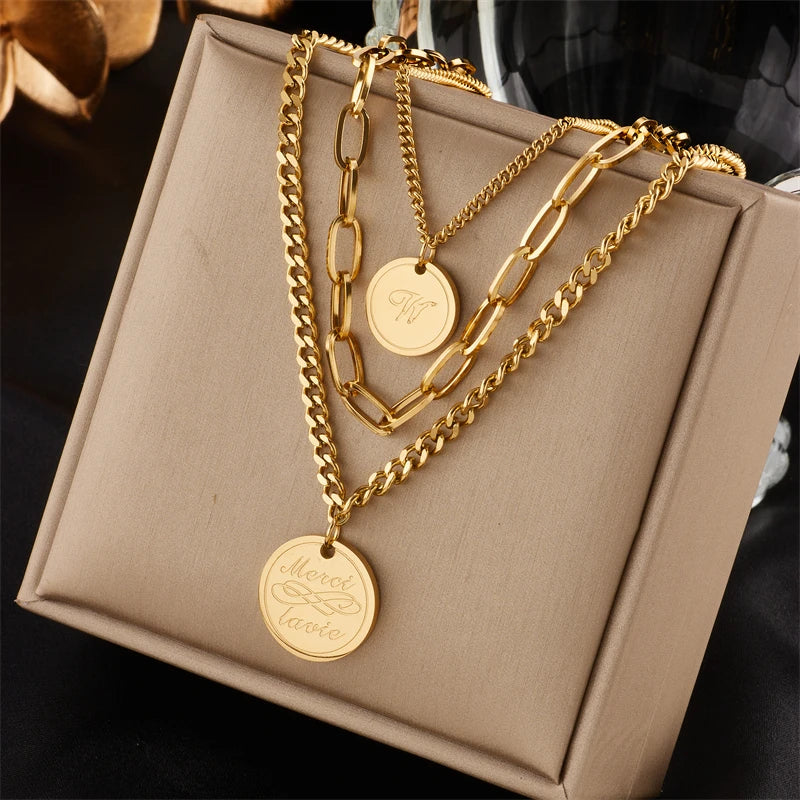 Multilayer Coin Pendant Necklace | Layered Chain for Women N1707 | Afrocentric