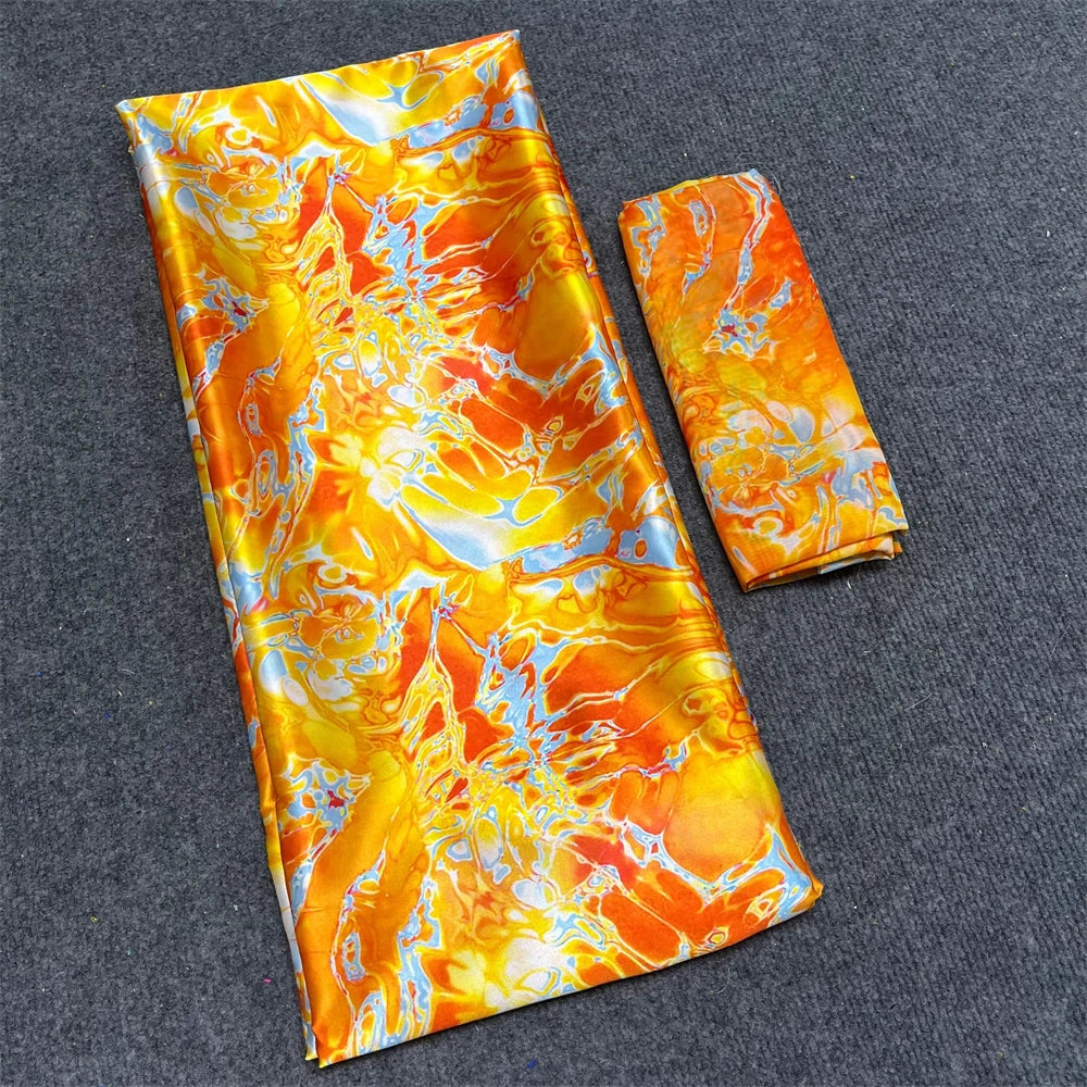 African Satin Silk Fabric High Quality Silk Fabric And Chiffon Tulle Blouse 4+2 Yards Nigerian Women Clothes Garment Cloth 1 6 yards | Afrocentric