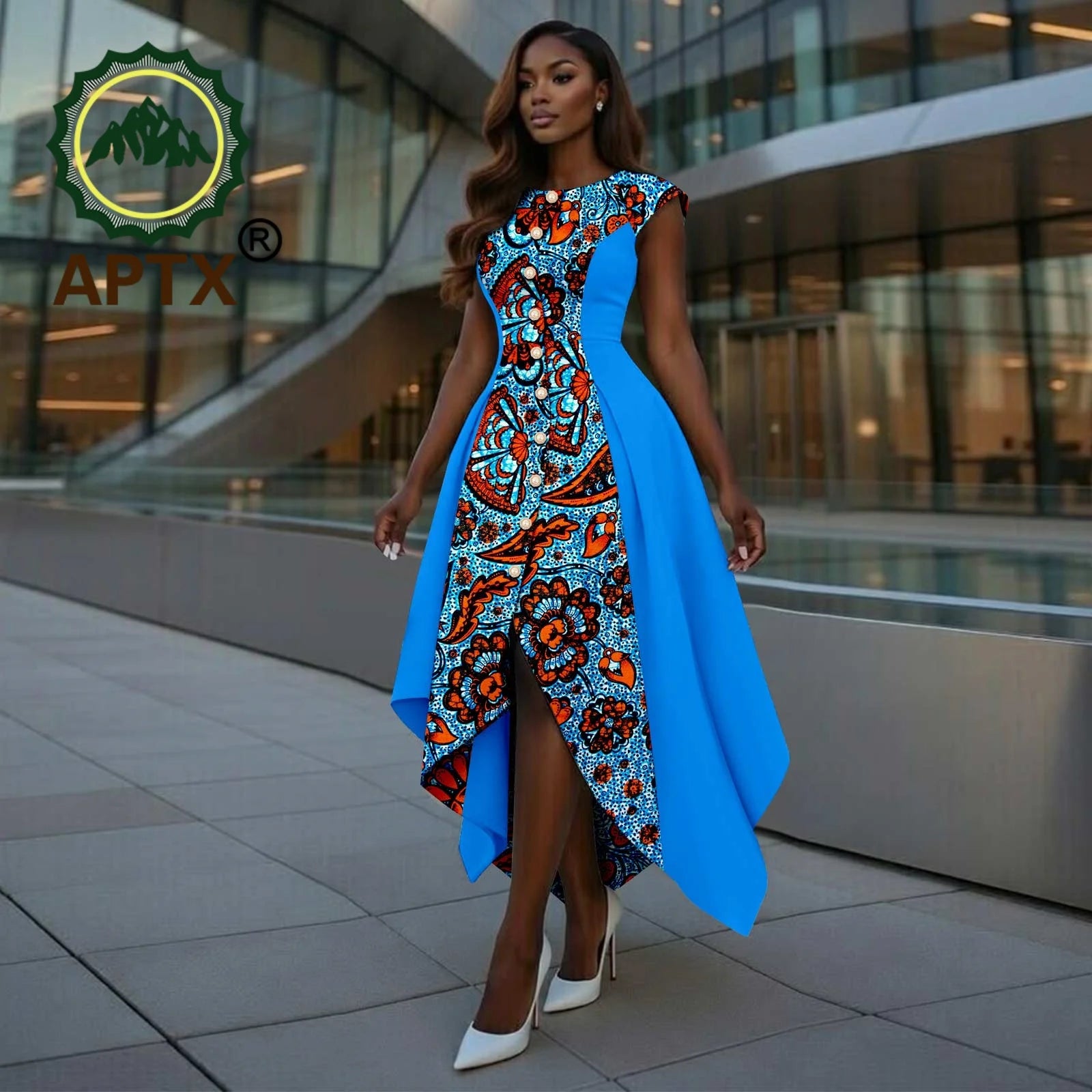 African Dress for Women Ankara Print O-Neck Short Sleeve Ankle-Length Patchwork Asymmetrical Dress Dashiki Casual Party 823-tr45 | Afrocentric