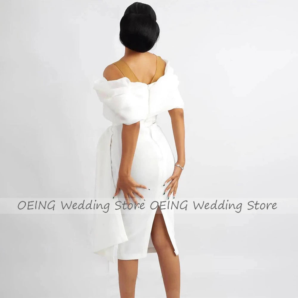 Short Wedding Dress | Off Shoulder Beaded Sheath Bridal Gown Knee Length | Afrocentric