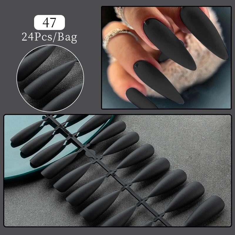 Matte Nude Press-On Nail Set | 30pcs Full Cover False Nails | French & Nude Styles C047 | Afrocentric