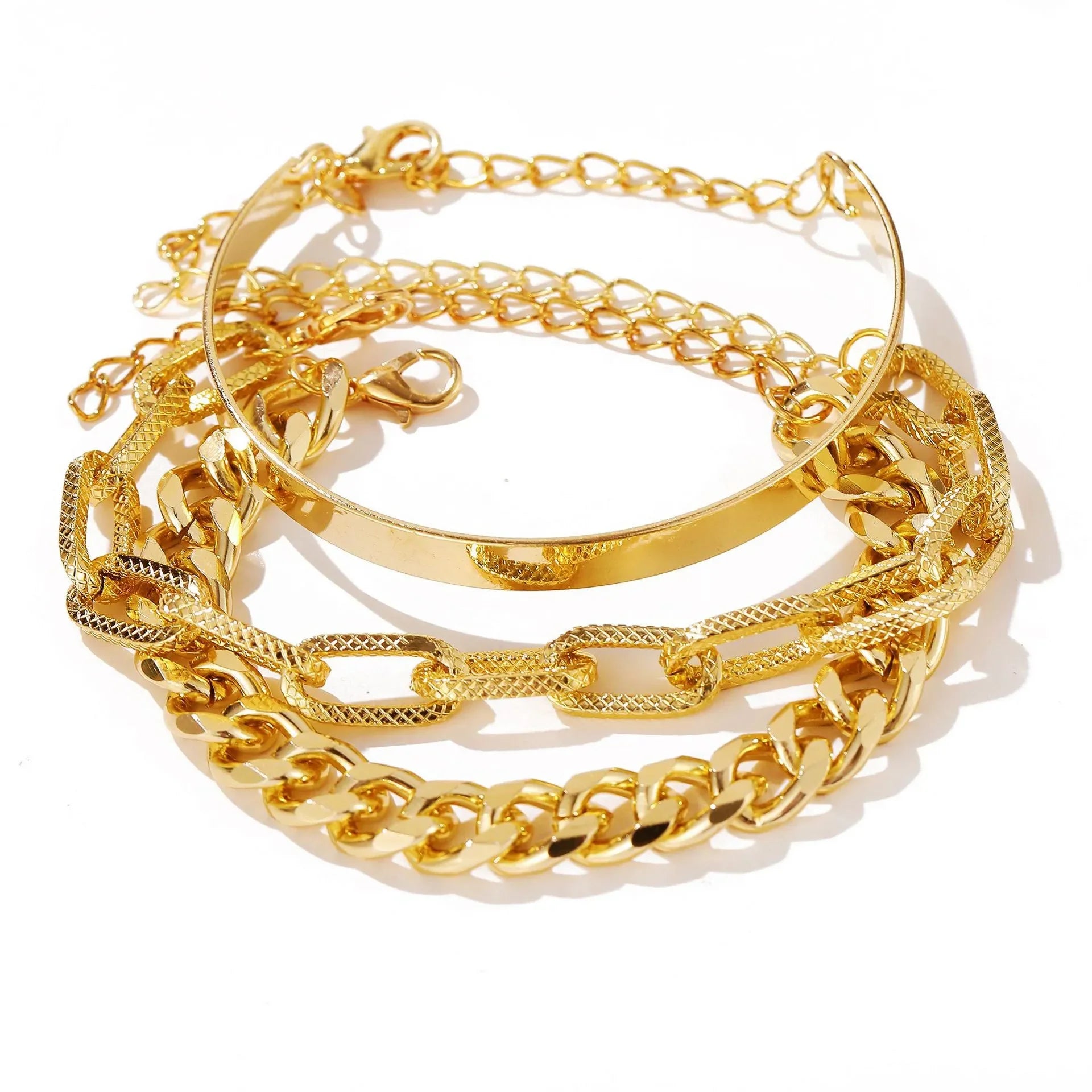 Boho Gold Chain Bracelet Set | Geometric Link Chain Open Bangle for Women | Afrocentric