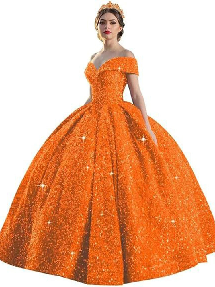 Customized Ball Gown Quinceanera Dresses Shiny Sequins Off Shoulder Prom Birthday Party Gowns Formal Vestido De Anos Sweet 16