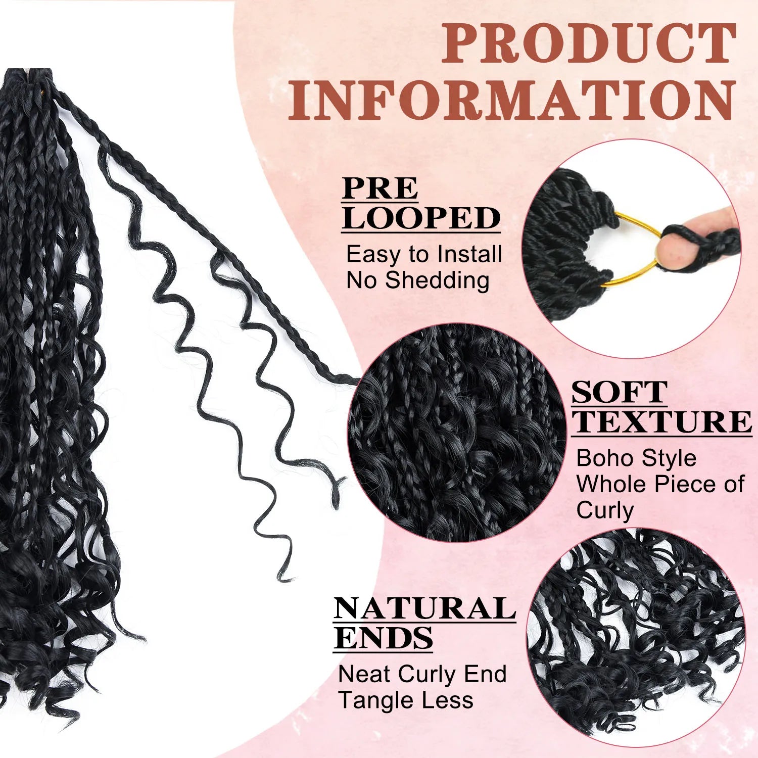 Goddess Box Braids Crochet Hair | 10 Inch Boho Curly Ends | 12 Strands Per Pack | Afrocentric