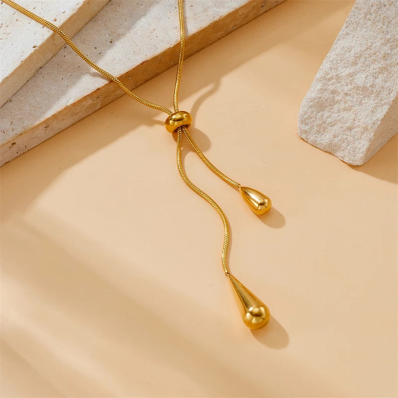 Gold Water Drop Tassel Jewelry Set | Necklace & Earrings for Women | Afrocentric