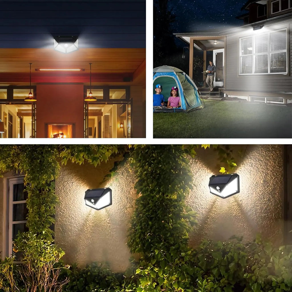 Solar Motion Sensor Wall Light | 100 LED Outdoor Security Light with 3 Modes | Afrocentric