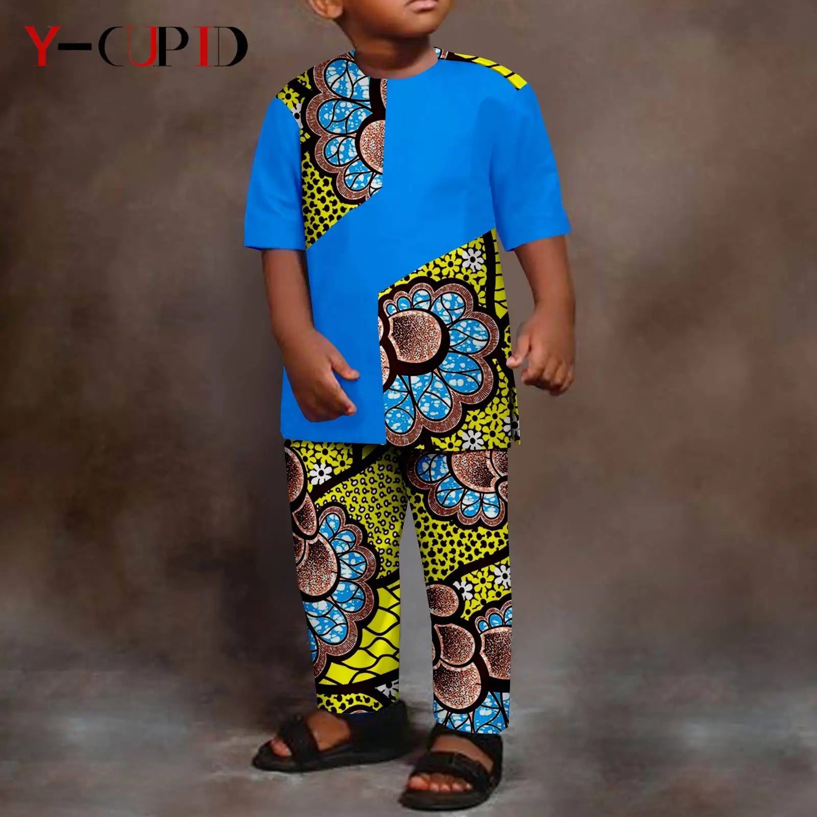 African Clothes for Boys Kid Outfits Dashiki Summer Cotton Ankara Print Top and Pant Sets Bazin Riche Children Outwear Y224017 619 | Afrocentric