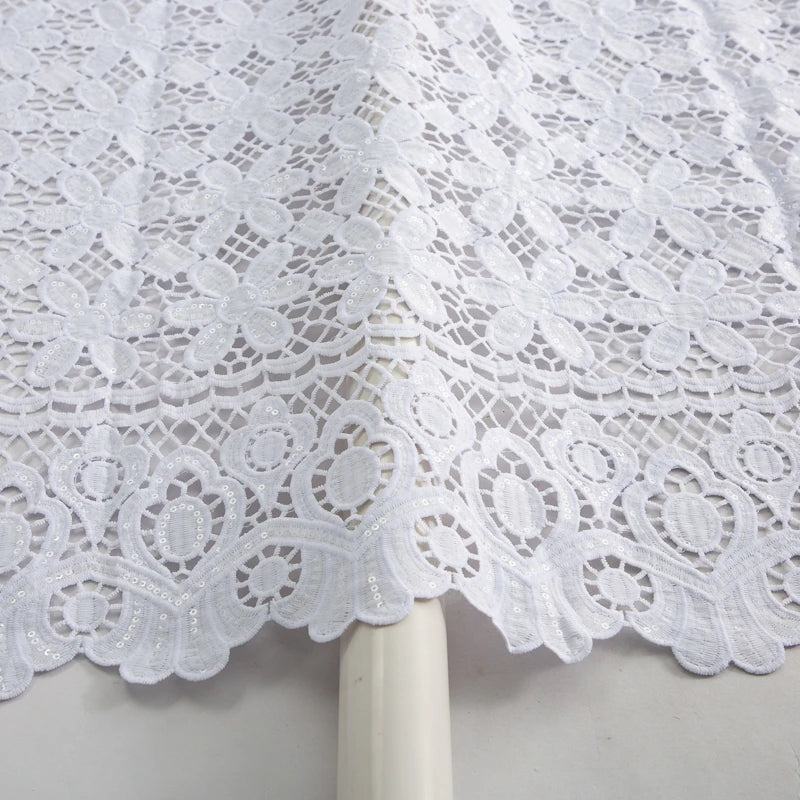 Kalume African Guipure Cord Lace Fabric with Sequins 2025 High Quality Nigerian Lace Fabrics 5 Yards for Wedding Dresses F3610 | Afrocentric