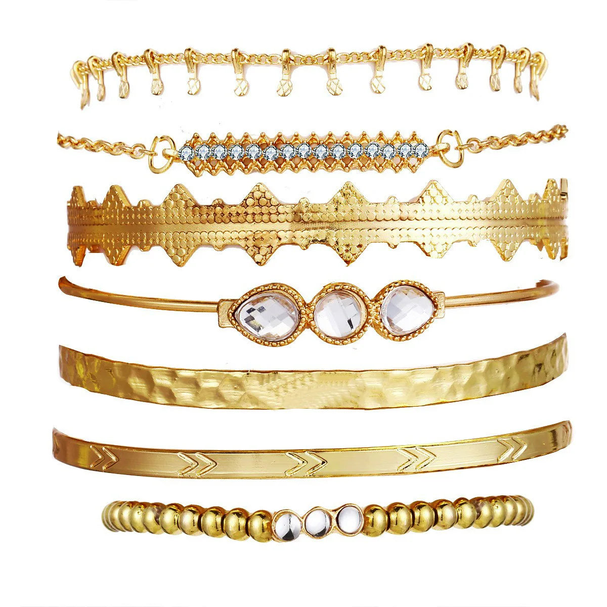 Boho Gold Chain Bracelet Set | Geometric Link Chain Open Bangle for Women 127 | Afrocentric