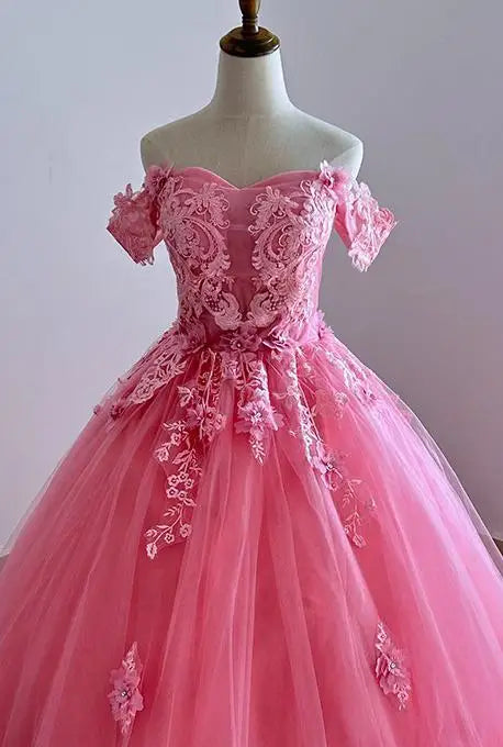 Floral Quinceañera Ball Gown – Off Shoulder Tulle Dress (Plus Size Available)