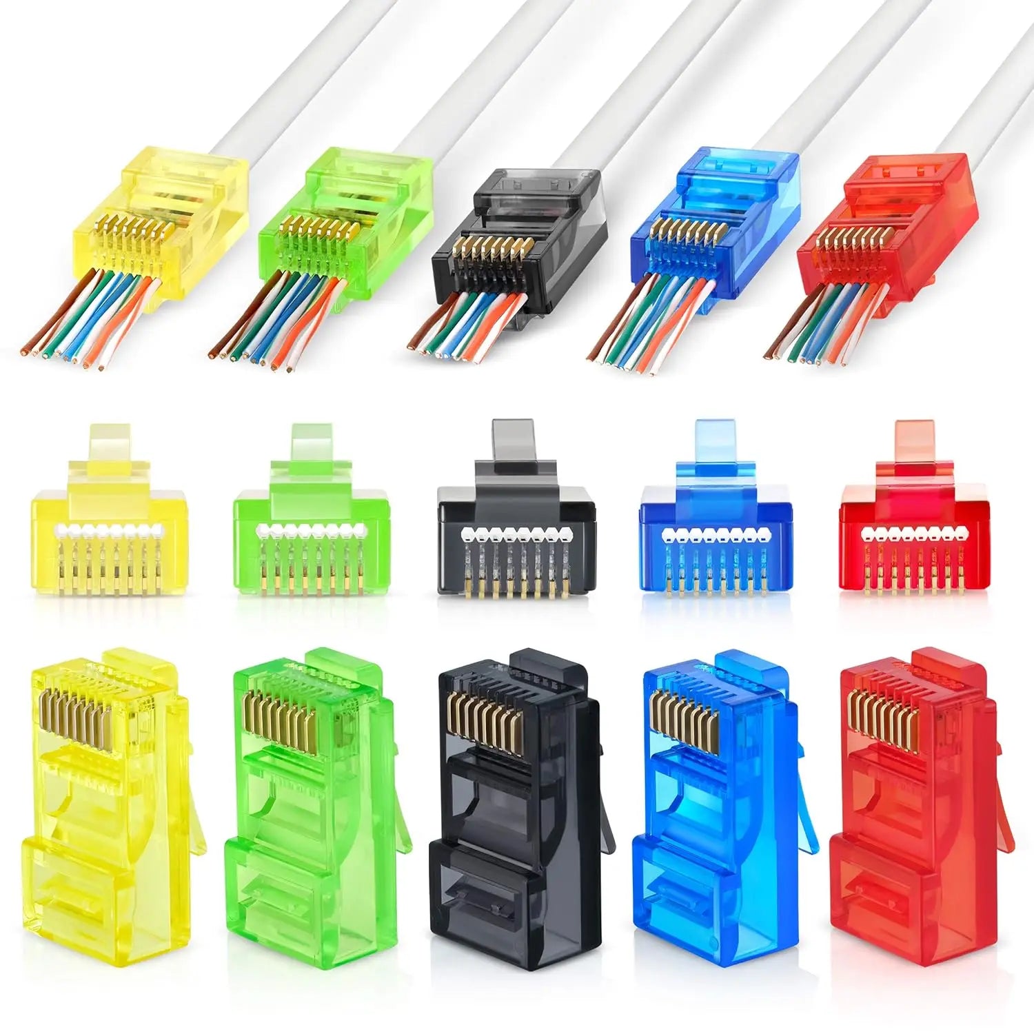 RJ45 Cat6 Pass Through Connectors | 50-Pack EZ Crimp Modular Plugs for UTP Network Cable Multicolor | Afrocentric