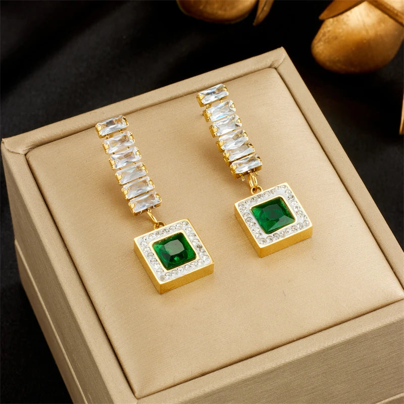 Geometric Crystal Stud Earrings | Stainless Steel Boho Fashion Jewellery E4889 | Afrocentric