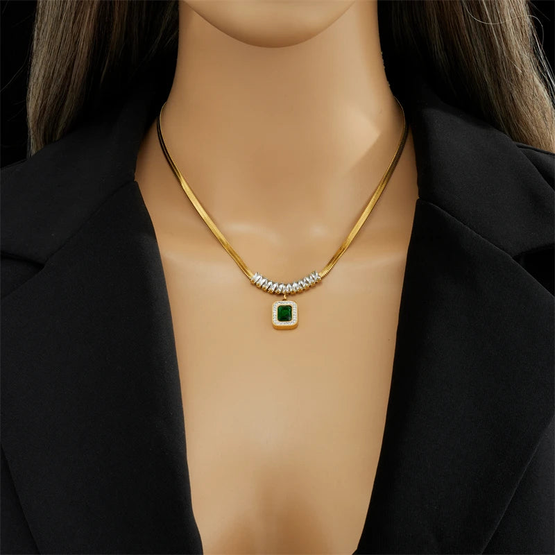 Green Crystal Zircon Jewelry Set | Necklace, Earrings & Bracelet for Women | Afrocentric