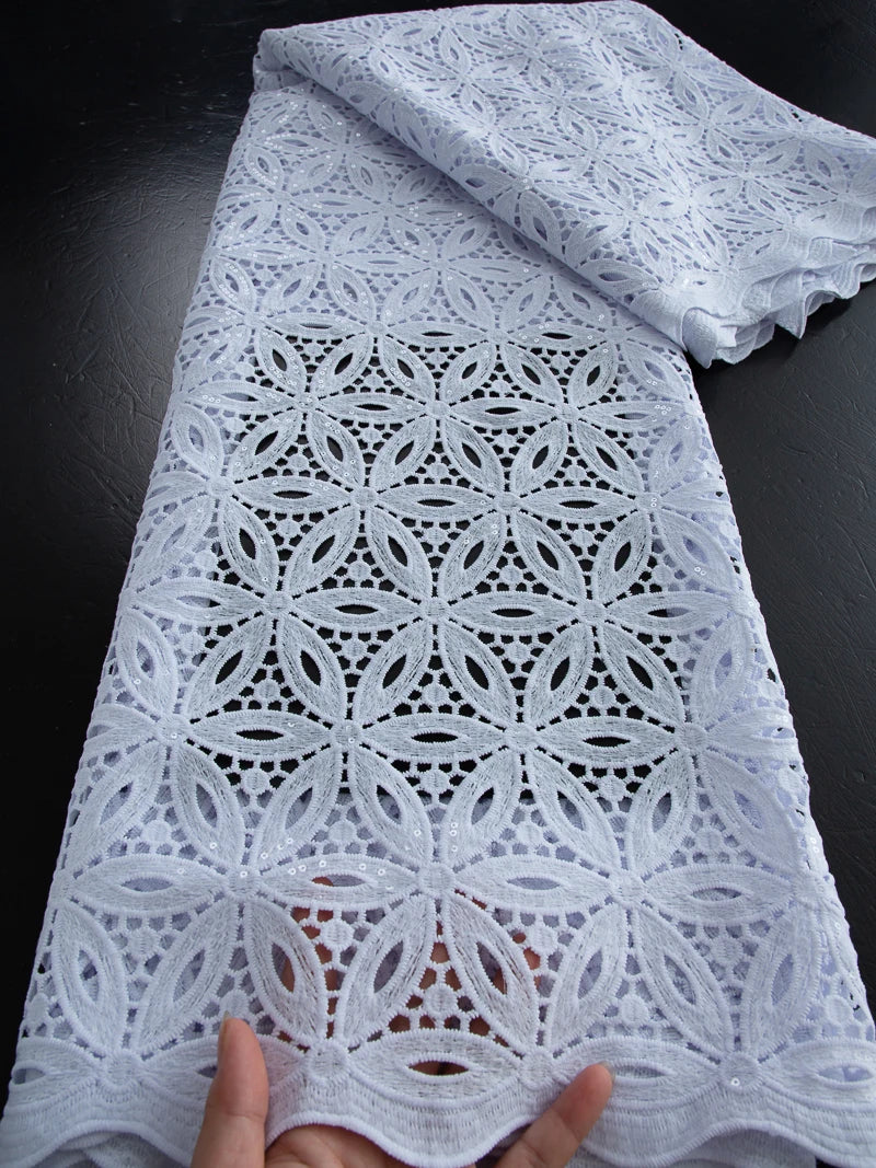 Kalume African Guipure Cord Lace Fabric with Sequins 2025 High Quality Nigerian Lace Fabrics 5 Yards for Wedding Dresses F3610 303911 5yard | Afrocentric