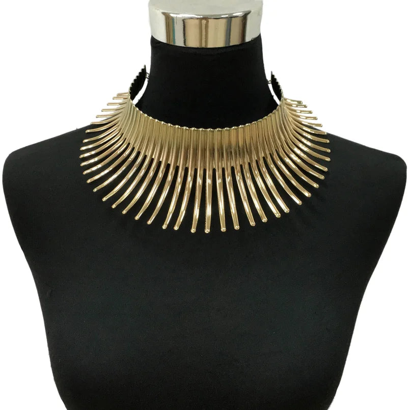 African Geometric Collar Necklace | Bold Statement Torque for Women 4620 Gold Color | Afrocentric