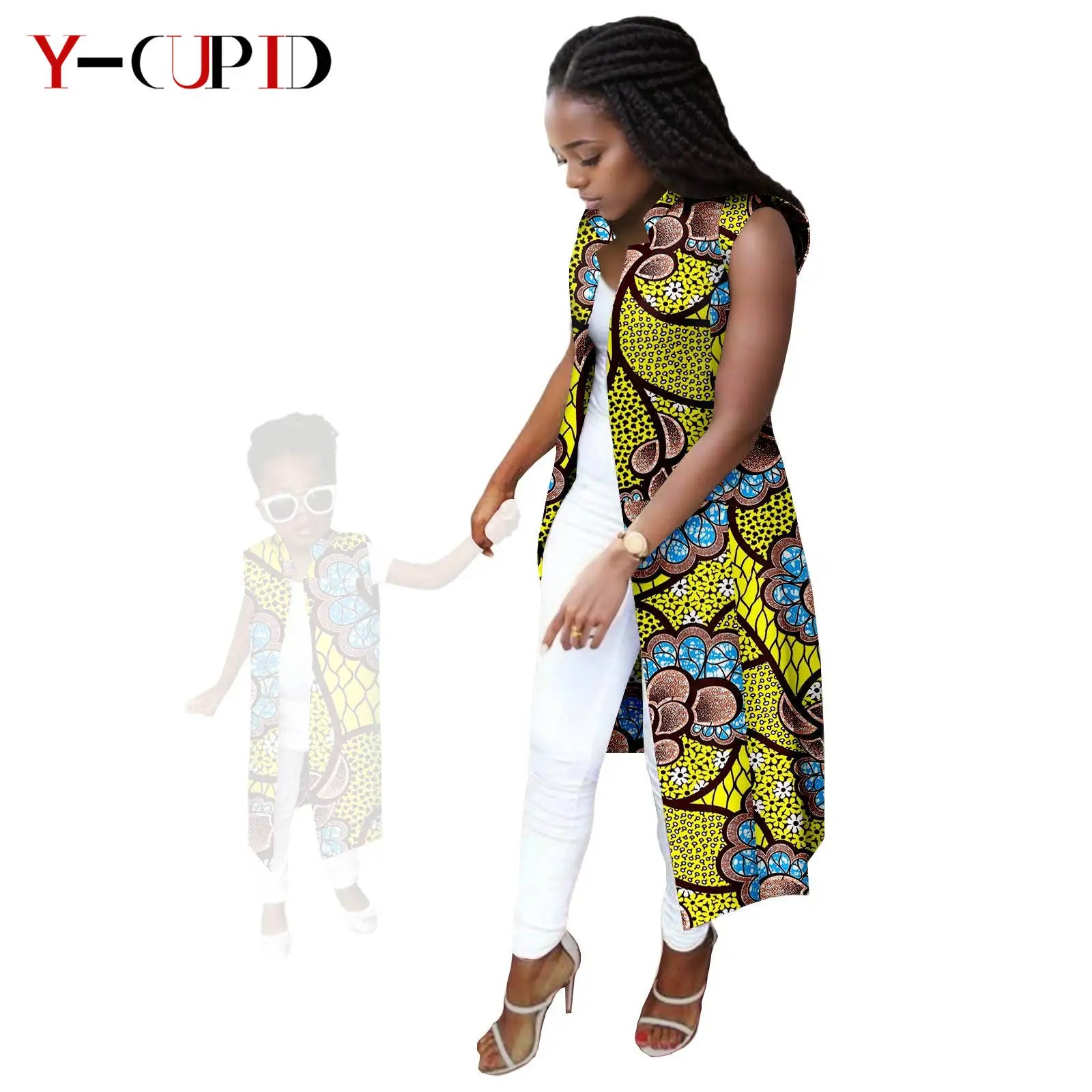 African Print Long Vest for Women and Girls Dashiki Summer Cotton Ankara Mother Jacket Outfits Matching Daughter Clothes 24F041 619 Mother | Afrocentric