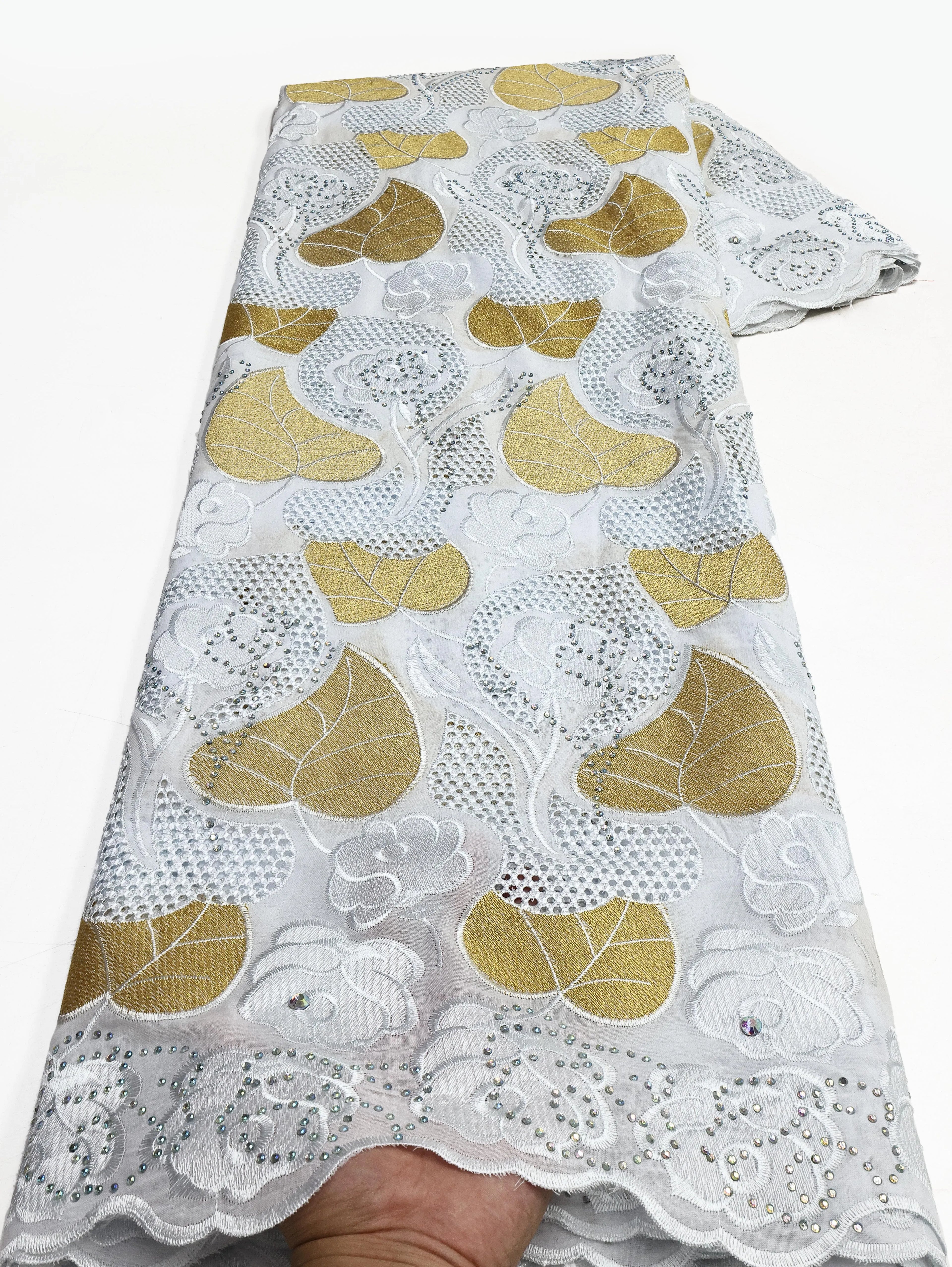 Swiss Voile Lace In Switzerland With 3D Flower Applique Stones 2026 Super Quality African Lace Fabric For Wedding Lace Dress LY3529-7 120cm 5 Yards | Afrocentric