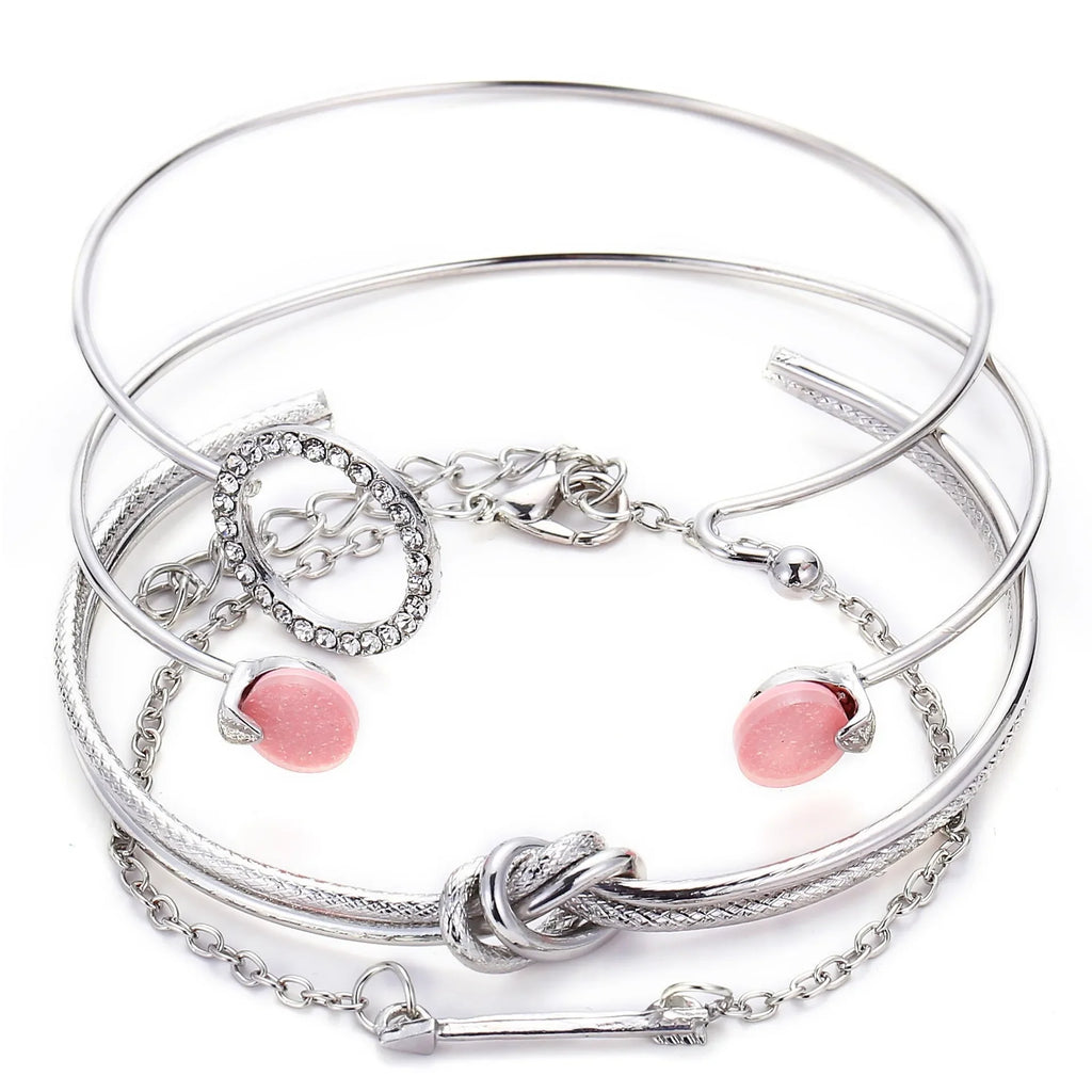 Boho Gold Chain Bracelet Set | Geometric Link Chain Open Bangle for Women | Afrocentric