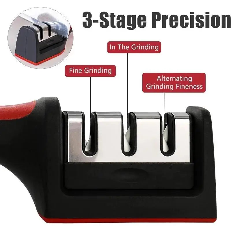 3-Stage Kitchen Knife Sharpener | Ceramic & Stainless Steel Handheld Sharpener | Afrocentric