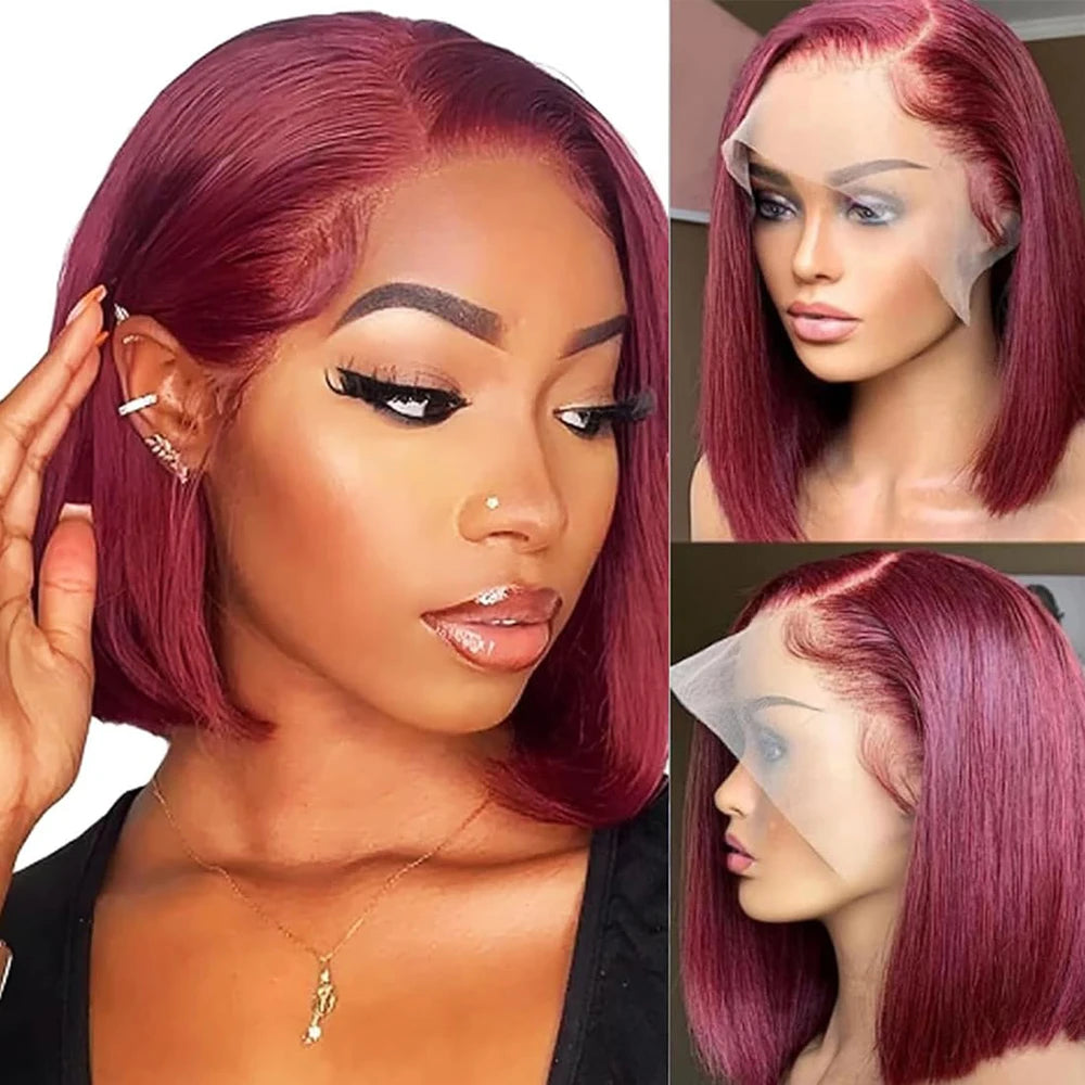 Bob Wig Human Hair | 13x4 HD Lace Front Glueless Pre-Plucked for Black Women 99j China Mainland | Afrocentric