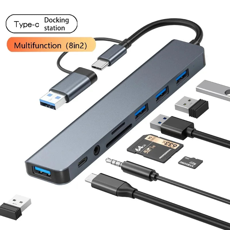 8-in-1 USB-C Hub - 4 USB Ports, USB-C, TF/SD Card Reader & 3.5mm Audio for MacBook & iPad | Afrocentric