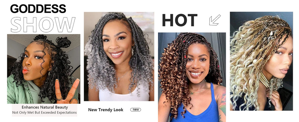 Goddess Box Braids Crochet Hair | 10 Inch Boho Curly Ends | 12 Strands Per Pack | Afrocentric