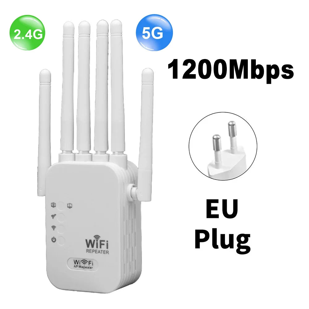 WiFi Repeater Dual Band 1200Mbps | 2.4G & 5G Wireless Signal Booster 1200Mbps EU Plug | Afrocentric