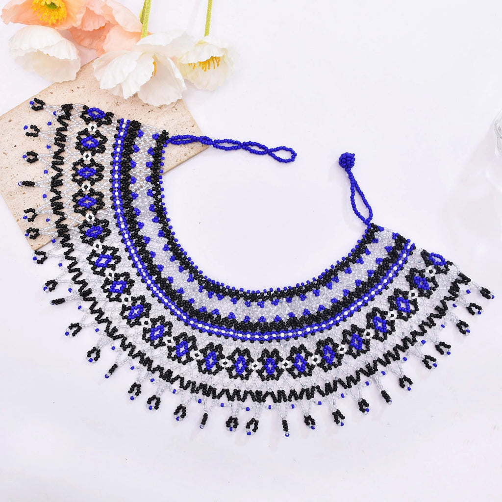 African Tribal Beaded Choker Necklace | Handmade Resin Bib | Afrocentric
