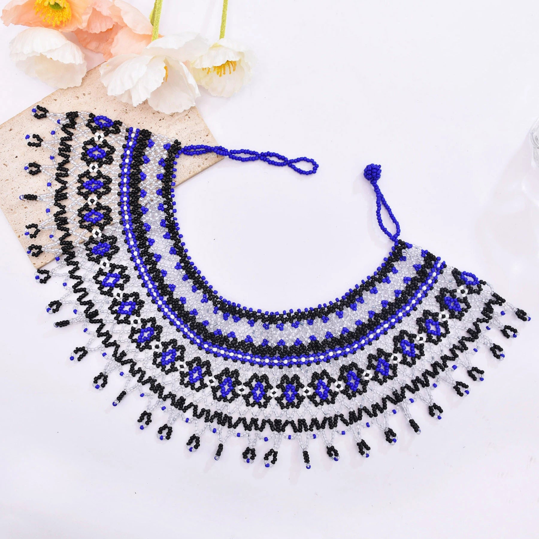 African Tribal Beaded Choker Necklace | Handmade Resin Bib | Afrocentric