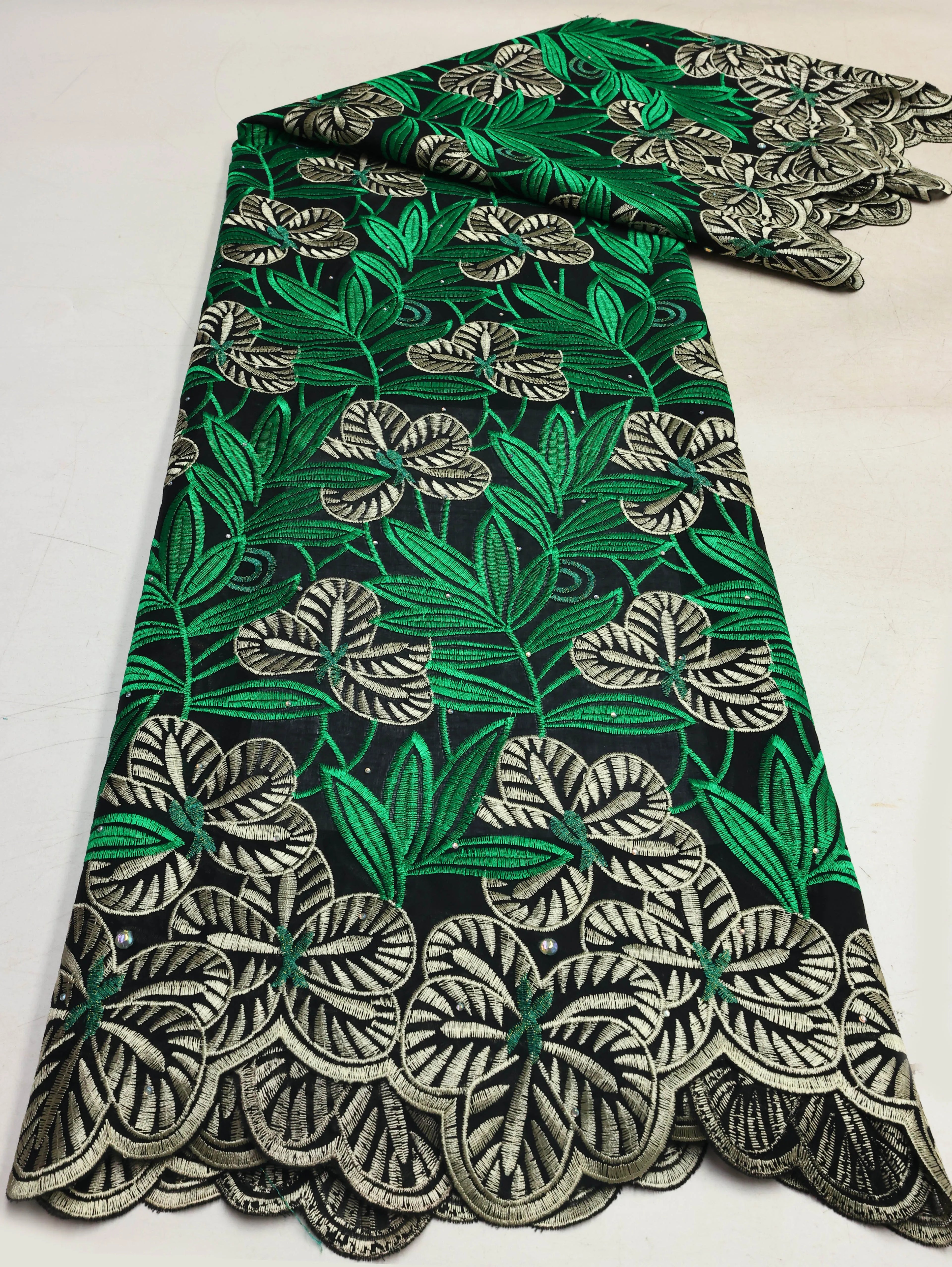 Swiss Voile Lace In Switzerland With 3D Flower Applique Stones 2026 Super Quality African Lace Fabric For Wedding Lace Dress LY3793-1 120cm 5 Yards | Afrocentric
