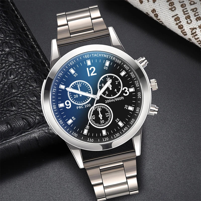 Men's Business Quartz Watch & Bracelet Set | Arabic Numeral Dial, Stainless Steel | Afrocentric