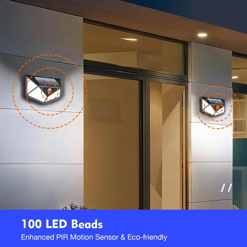 Solar Motion Sensor Wall Light | 100 LED Outdoor Security Light with 3 Modes | Afrocentric