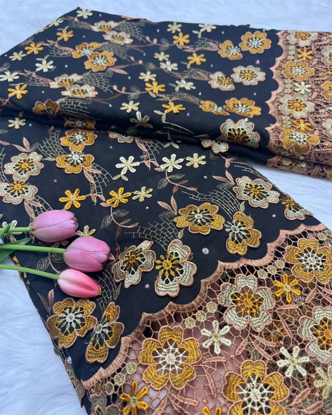 Swiss Voile Lace In Switzerland With 3D Flower Applique Stones 2026 Super Quality African Lace Fabric For Wedding Lace Dress LY7364-6 120cm 5 Yards | Afrocentric