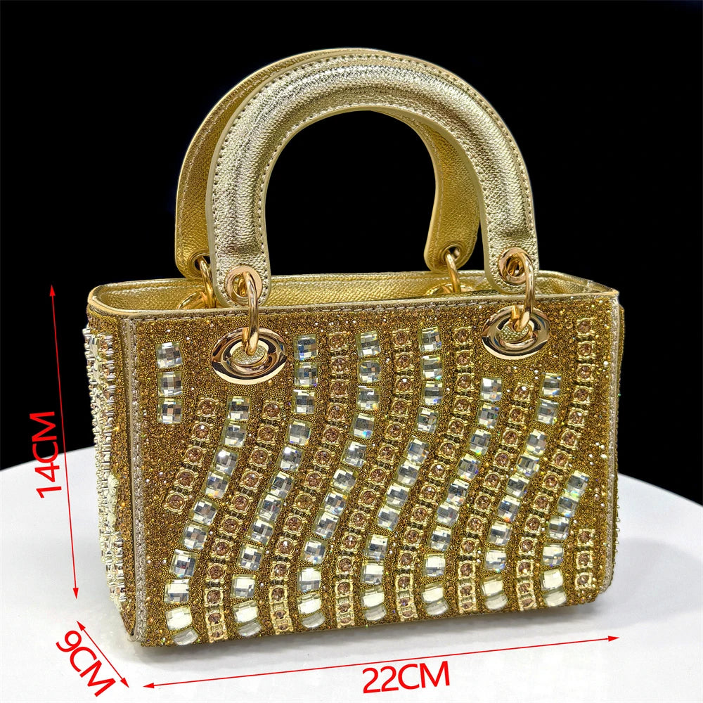 2025 Italian Fashion Pointed Toe Rhinestone Women Heels & Bag Set | Afrocentric