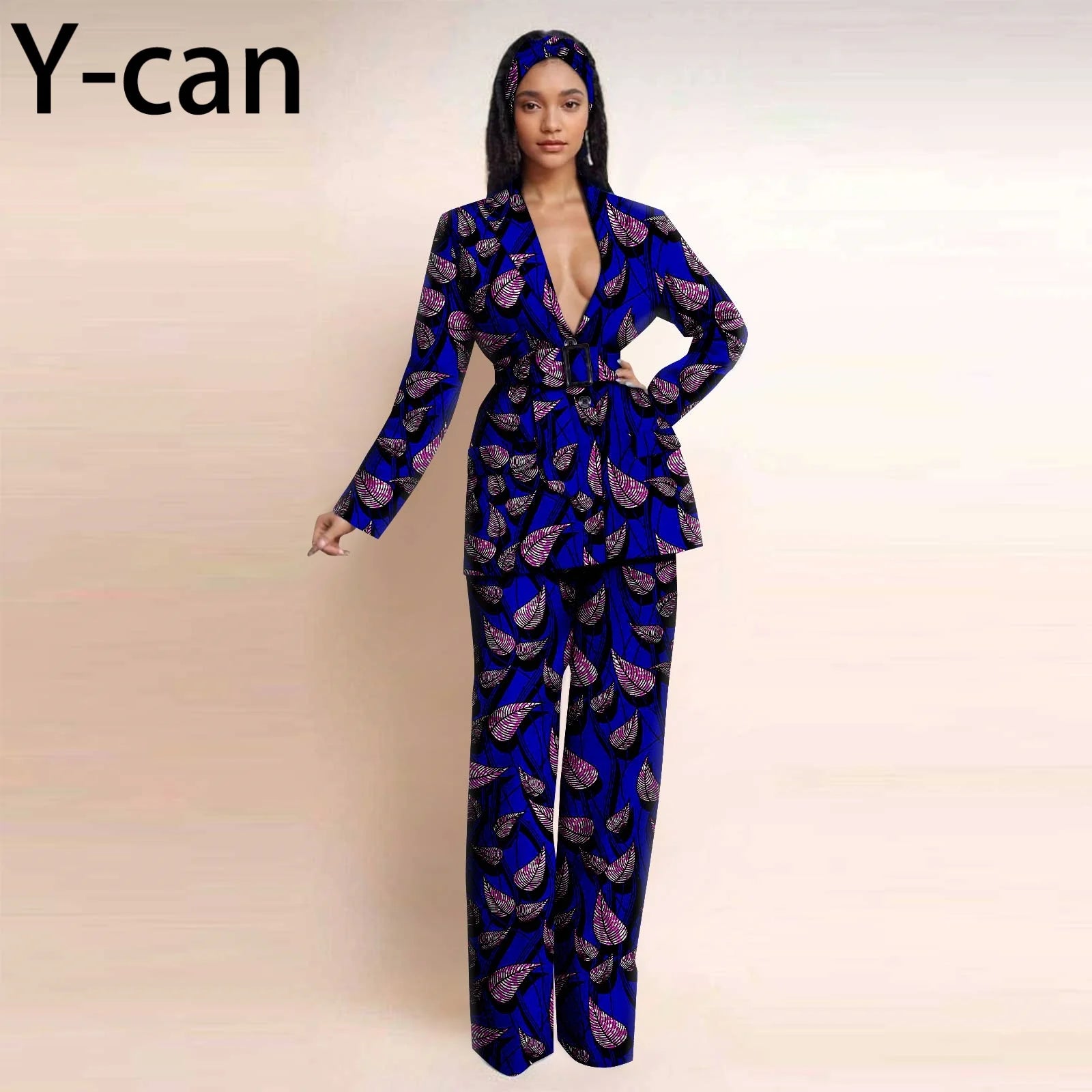Dashiki Ankara Print African Women Set Traditional Long Sleeve Jacket Coat and Pants 2 Piece Suit Set Office Clothes 2426028 777 | Afrocentric