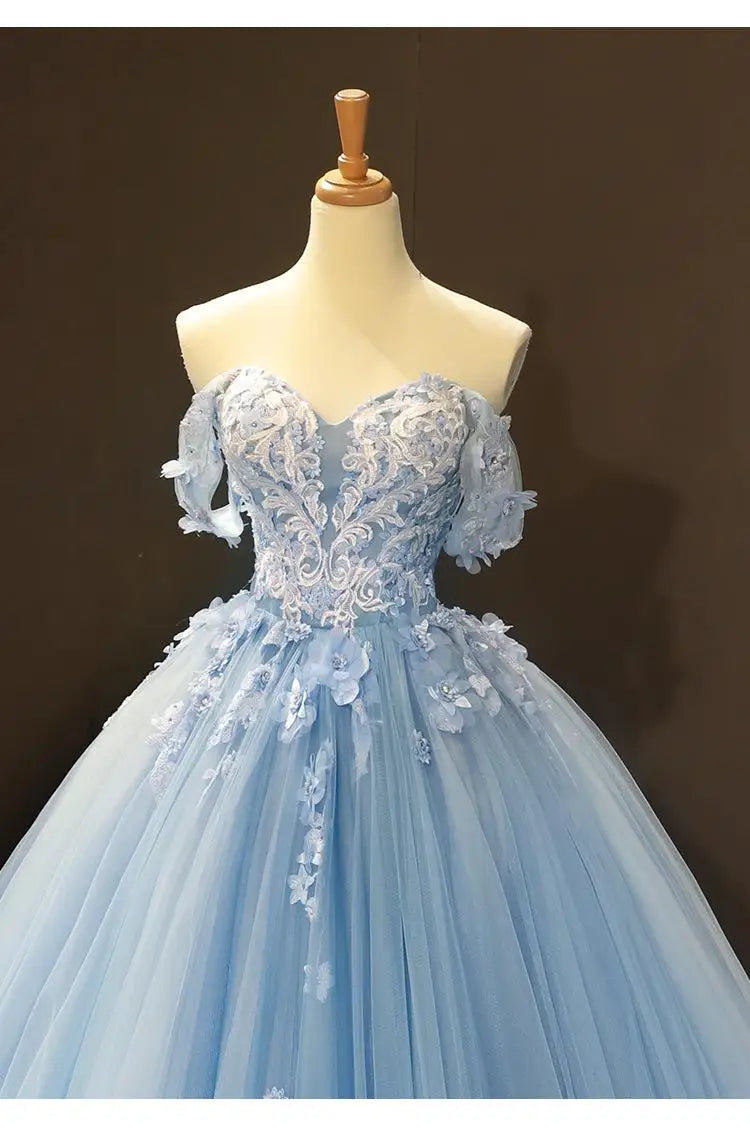 Floral Quinceañera Ball Gown – Off Shoulder Tulle Dress (Plus Size Available)