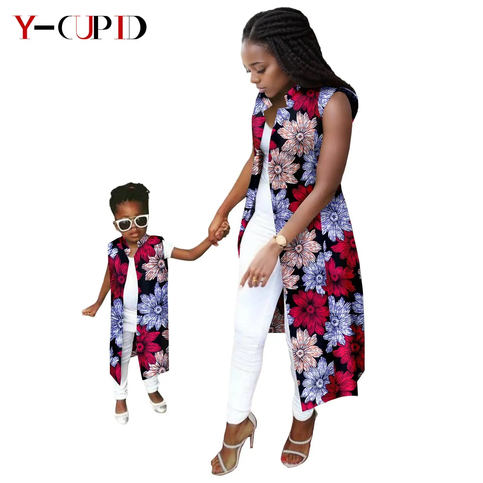 African Print Long Vest for Women and Girls Dashiki Summer Cotton Ankara Mother Jacket Outfits Matching Daughter Clothes 24F041 | Afrocentric
