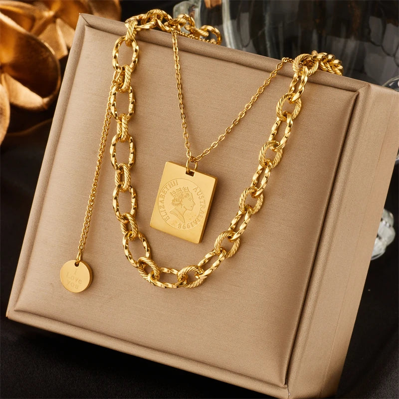 Multilayer Coin Pendant Necklace | Layered Chain for Women | Afrocentric