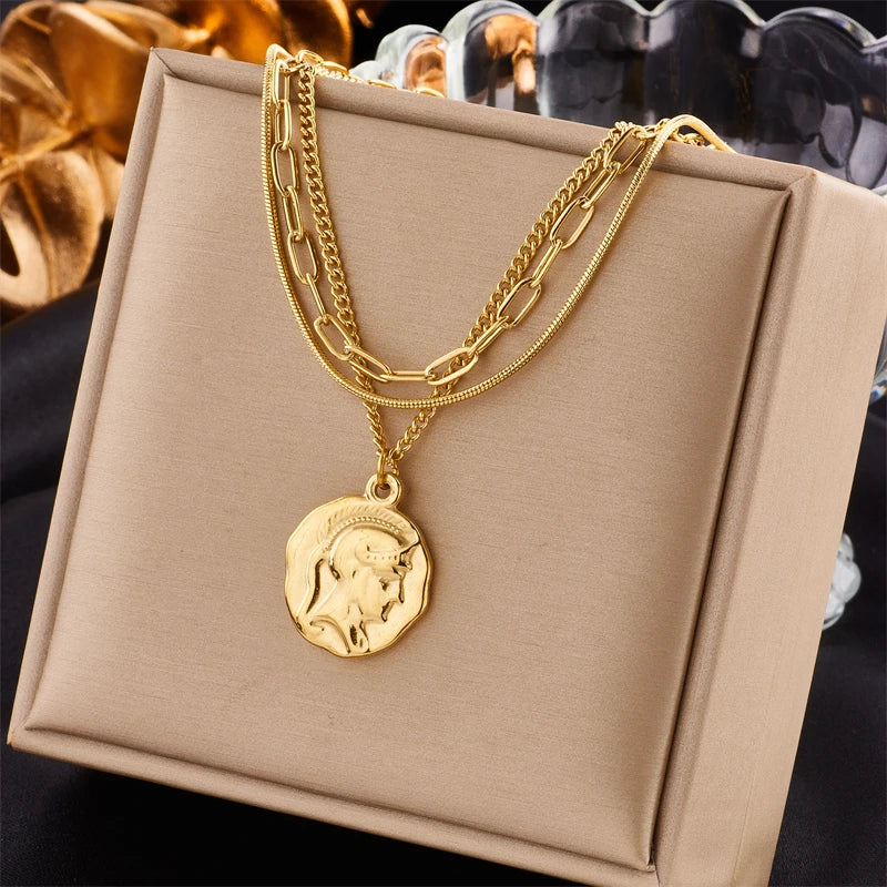 Multilayer Coin Pendant Necklace | Layered Chain for Women | Afrocentric
