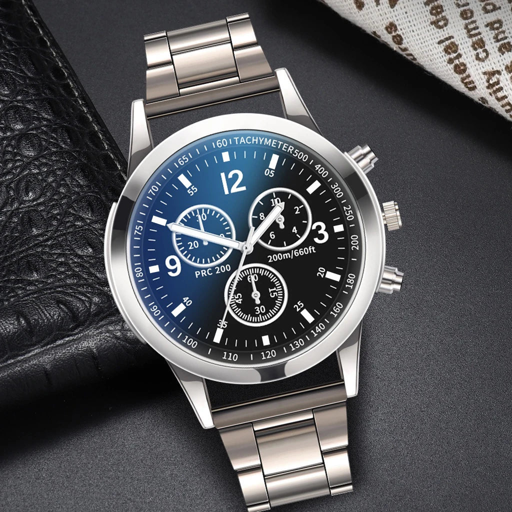 Men's Business Quartz Watch & Bracelet Set | Arabic Numeral Dial, Stainless Steel Black Only Watch | Afrocentric