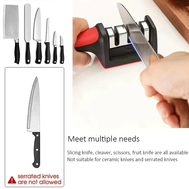 3-Stage Kitchen Knife Sharpener | Ceramic & Stainless Steel Handheld Sharpener | Afrocentric